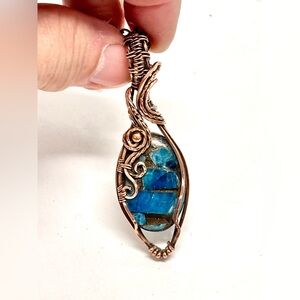 HAND CRAFTED Apatite Composite Wire Wrapped Copper Pendant Necklace, Handmade
